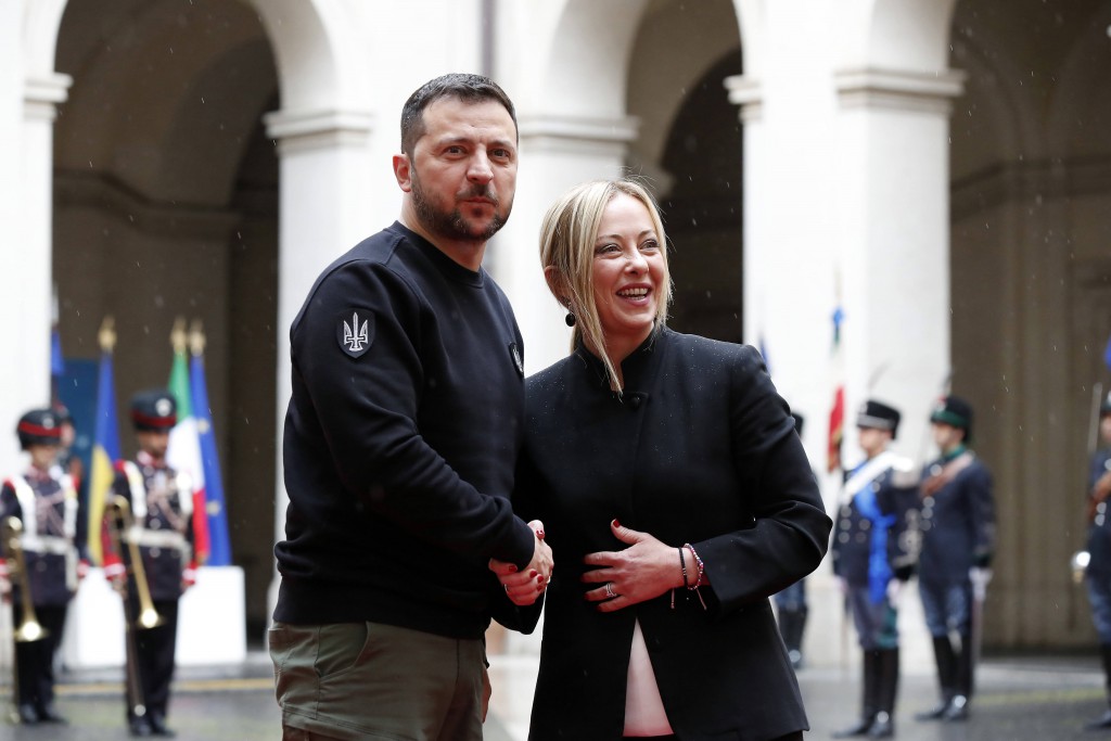 The Prime Minister, Giorgia Meloni, receives at Palazzo Chigi the President of Ukraine Volodymyr Zelensky. Rome Italy, May 13th, 2023. ROMA Italy - ZUMAm169 20230513_zac_m169_066 Copyright: xMassimoxDixVitax